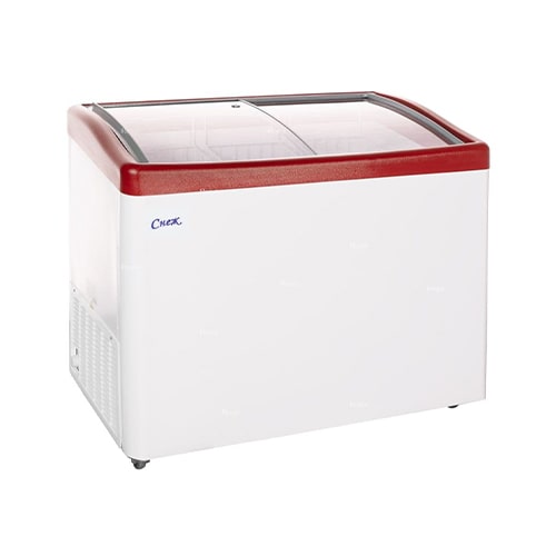 Ларь морозильный МЛГ-350 красный (гнутое стекло, 292 л.)