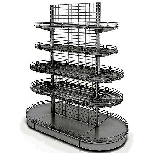 Стеллаж Нордика  остров. сетчатый  1000х500х1850 мм, 4 уровня полок 400 мм, с двумя полукруг.торцами